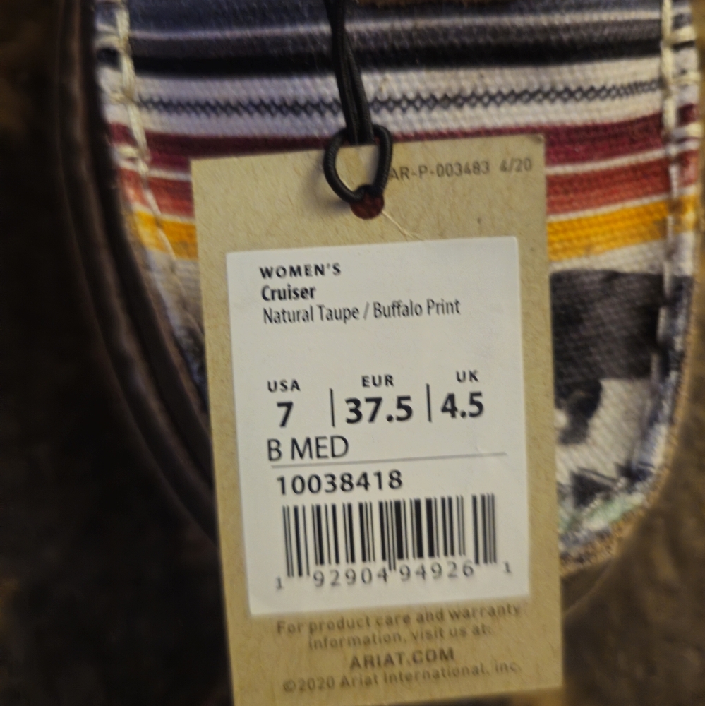 ARIAT Buffalo Print Cruiser Size 7- NWT - Picture 4 of 4